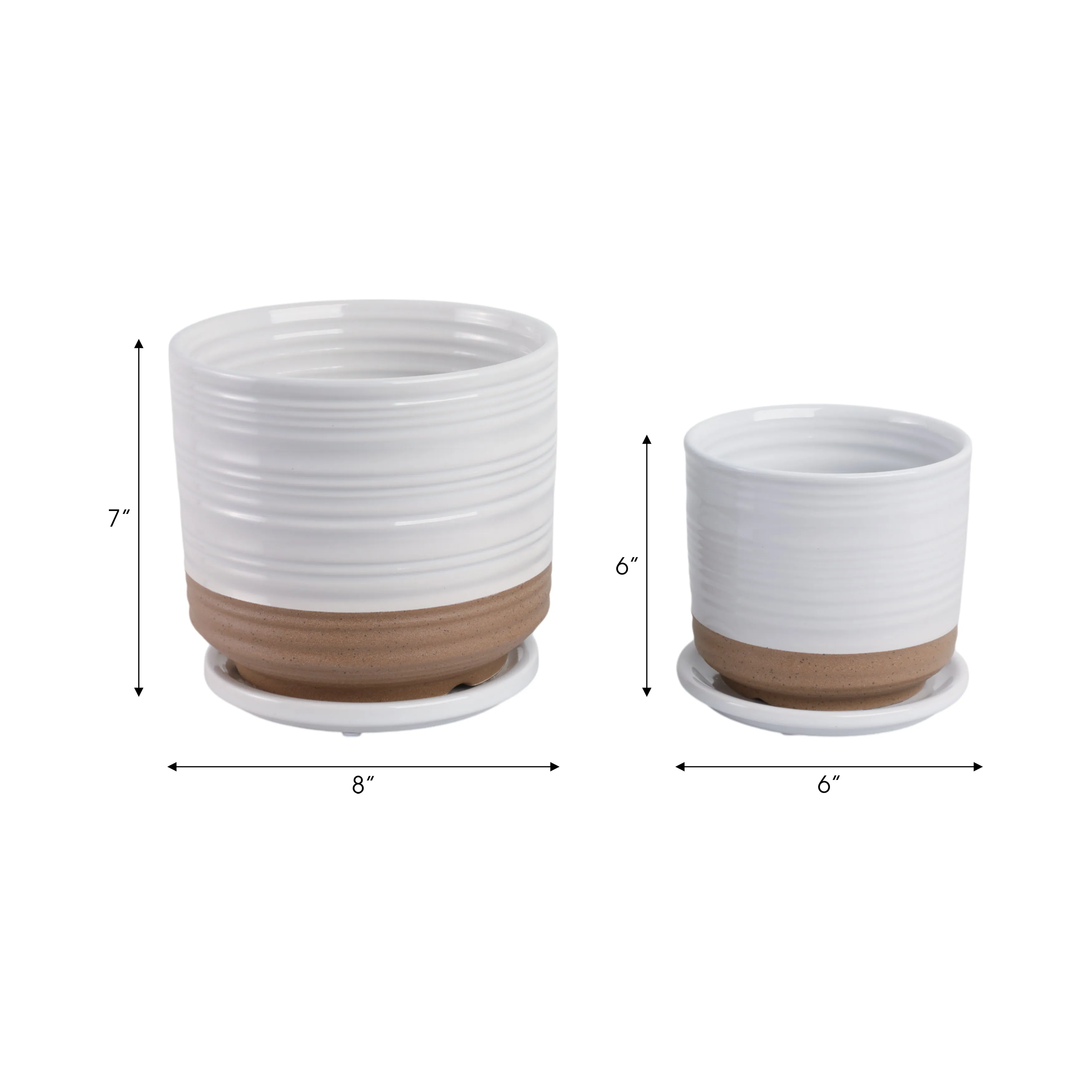 Cer, S/2 6/8" Planter W/ Saucer, White