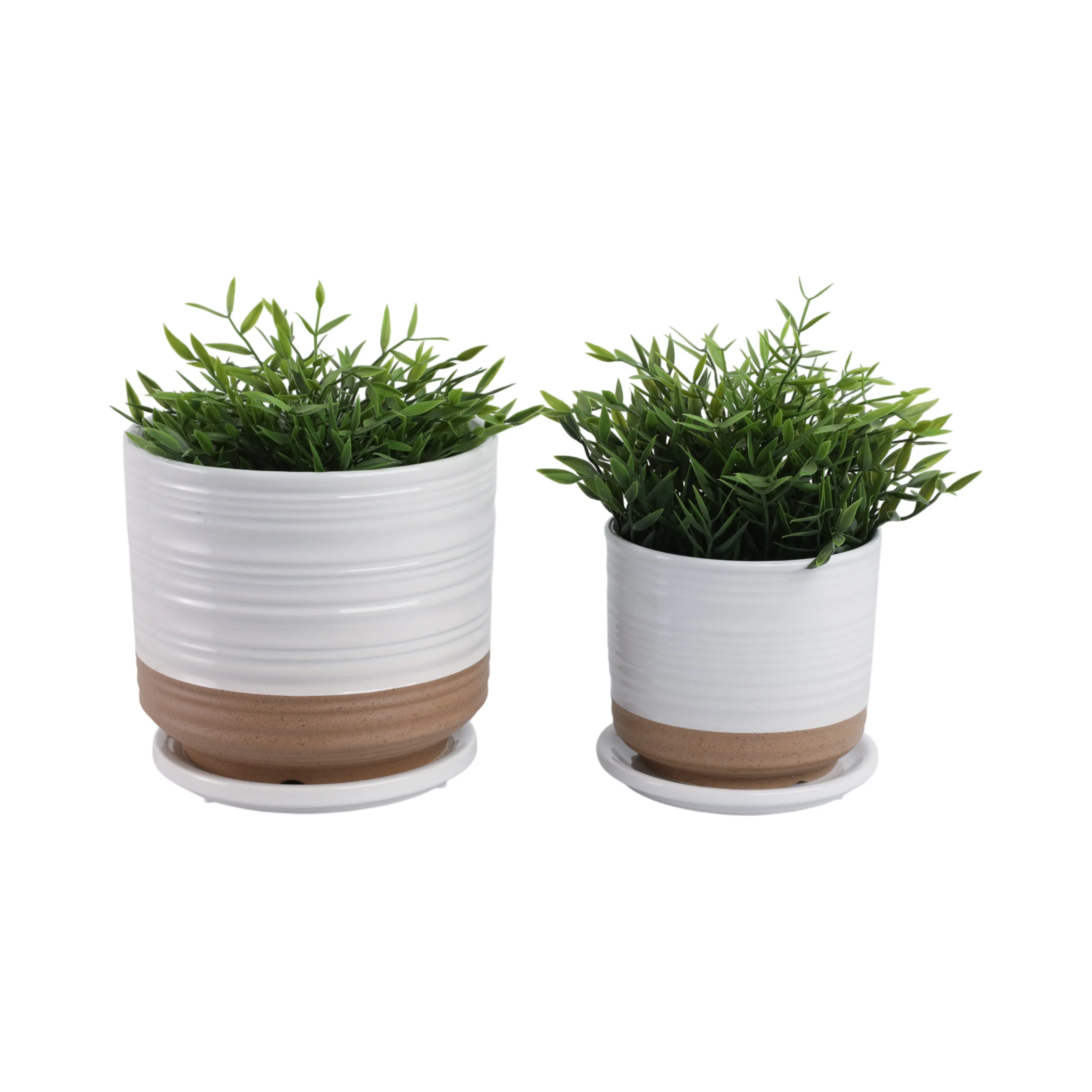 Cer, S/2 6/8" Planter W/ Saucer, White