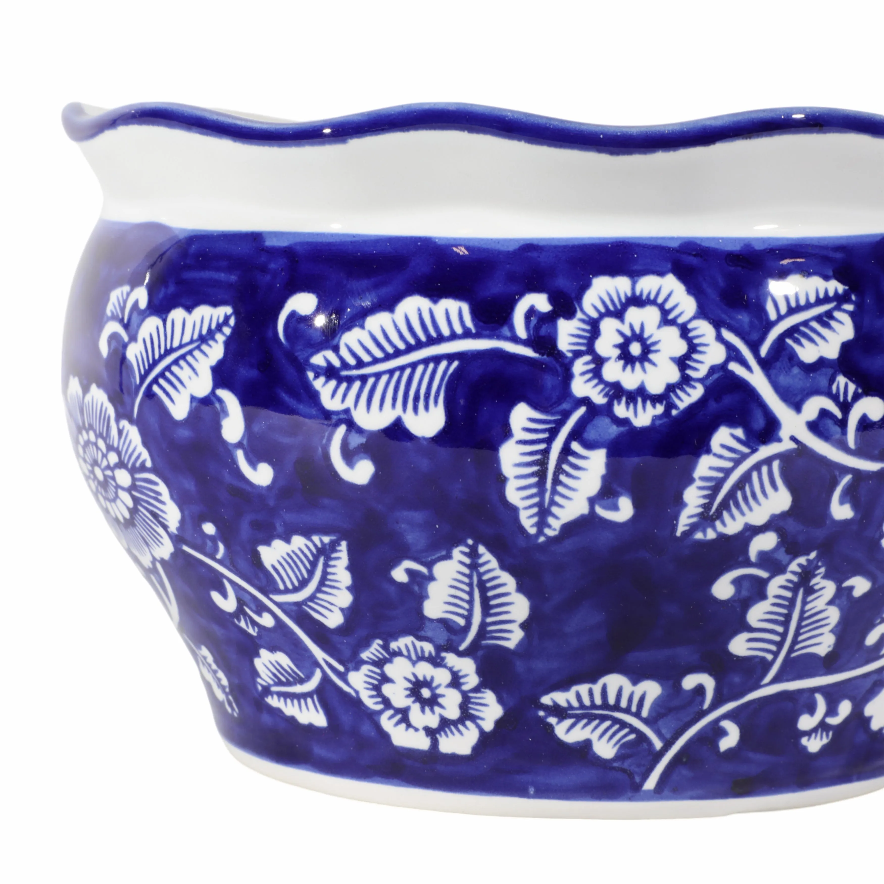 Cer, S/2 6/8" Round Chinoisere Planters, Blue/wht