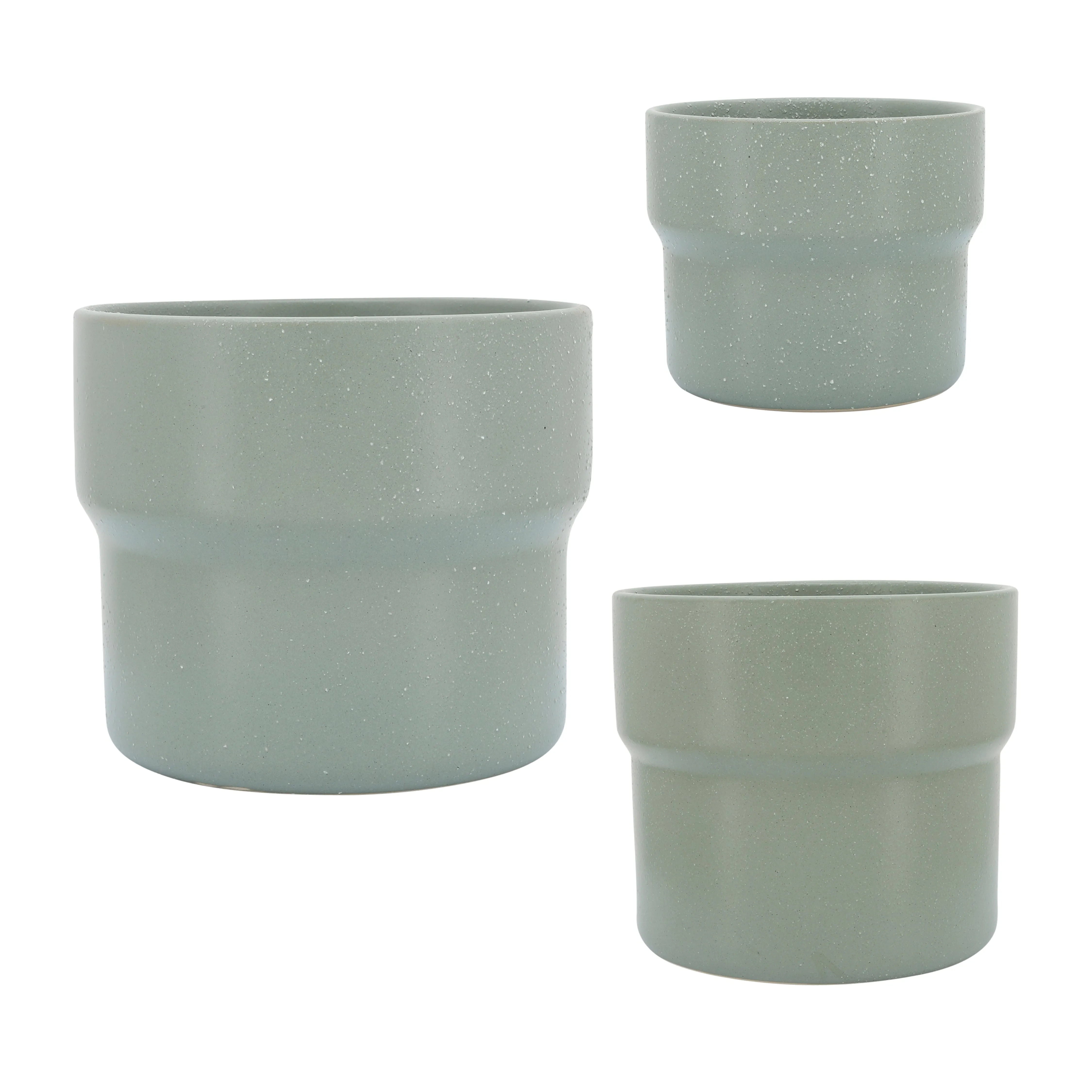 Cer, S/3 7/9/10"D Mushroom Planters, Greeen