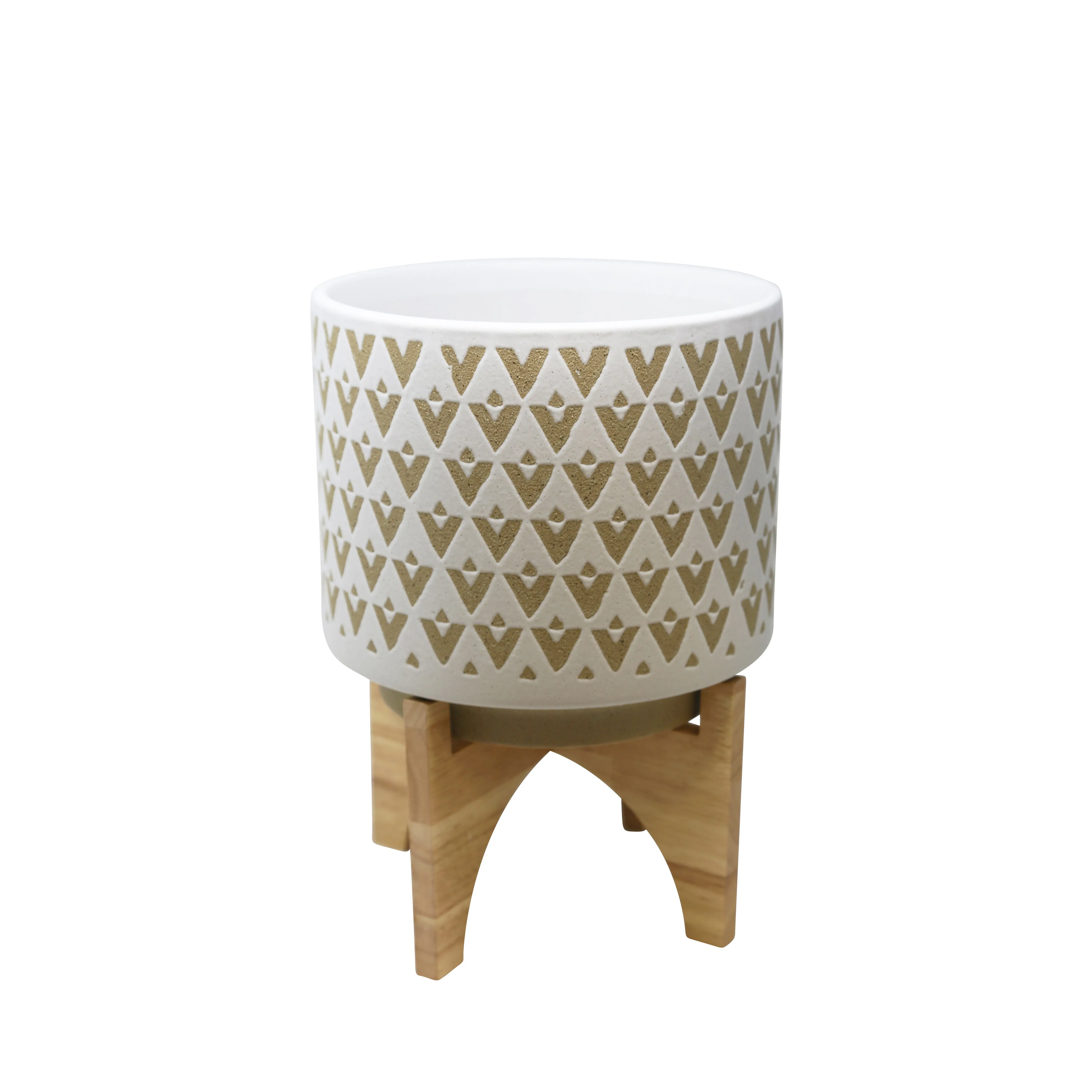 CERAMIC 14.5" PLANTER ON STAND, BEIGE