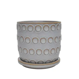 CERAMIC 5" BUBBLES PLANTER W/ SAUCER, BEIGE