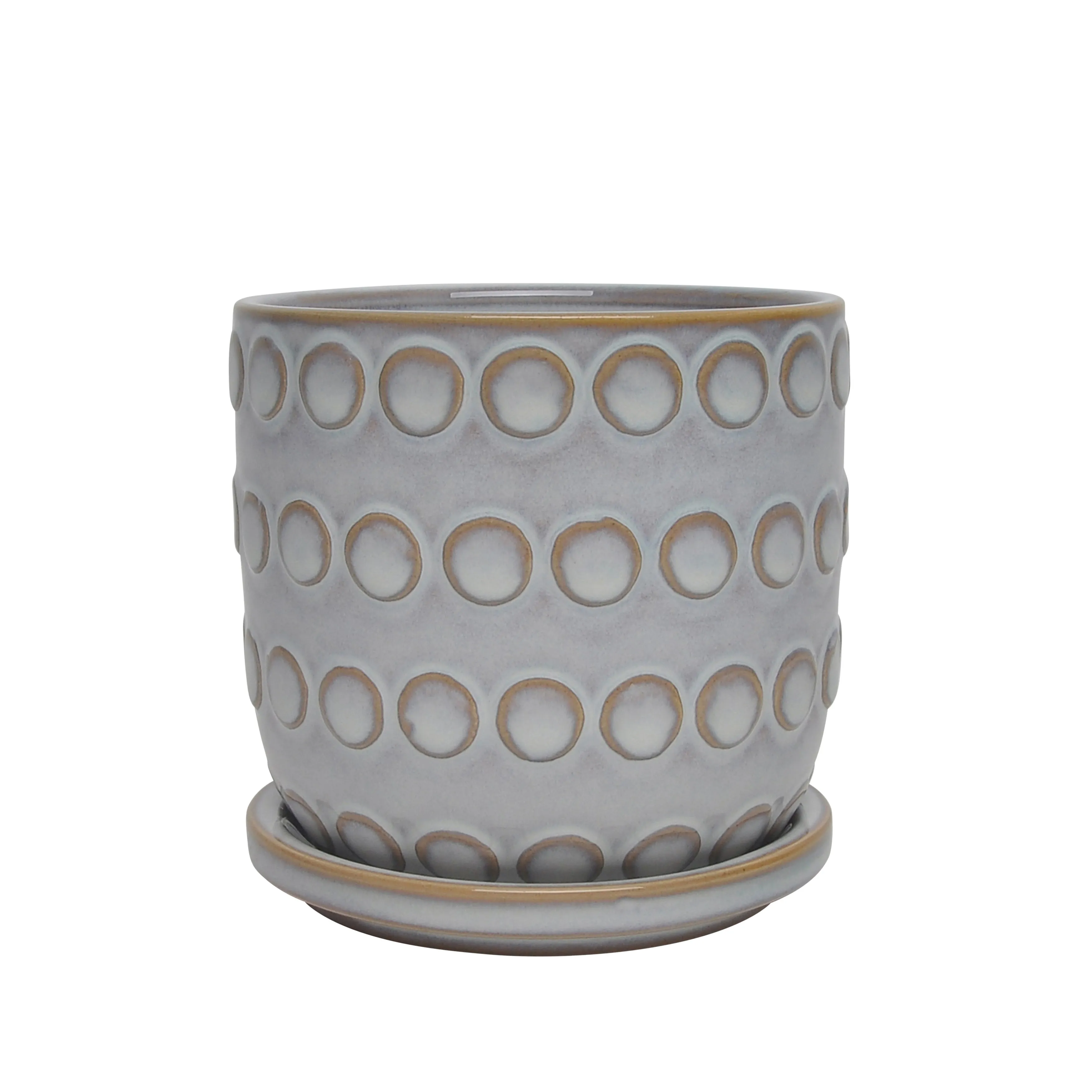 CERAMIC 5" BUBBLES PLANTER W/ SAUCER, BEIGE