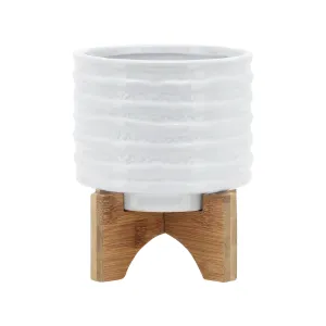 CERAMIC 5" PLANTER ON STAND, WHITE STRIPE