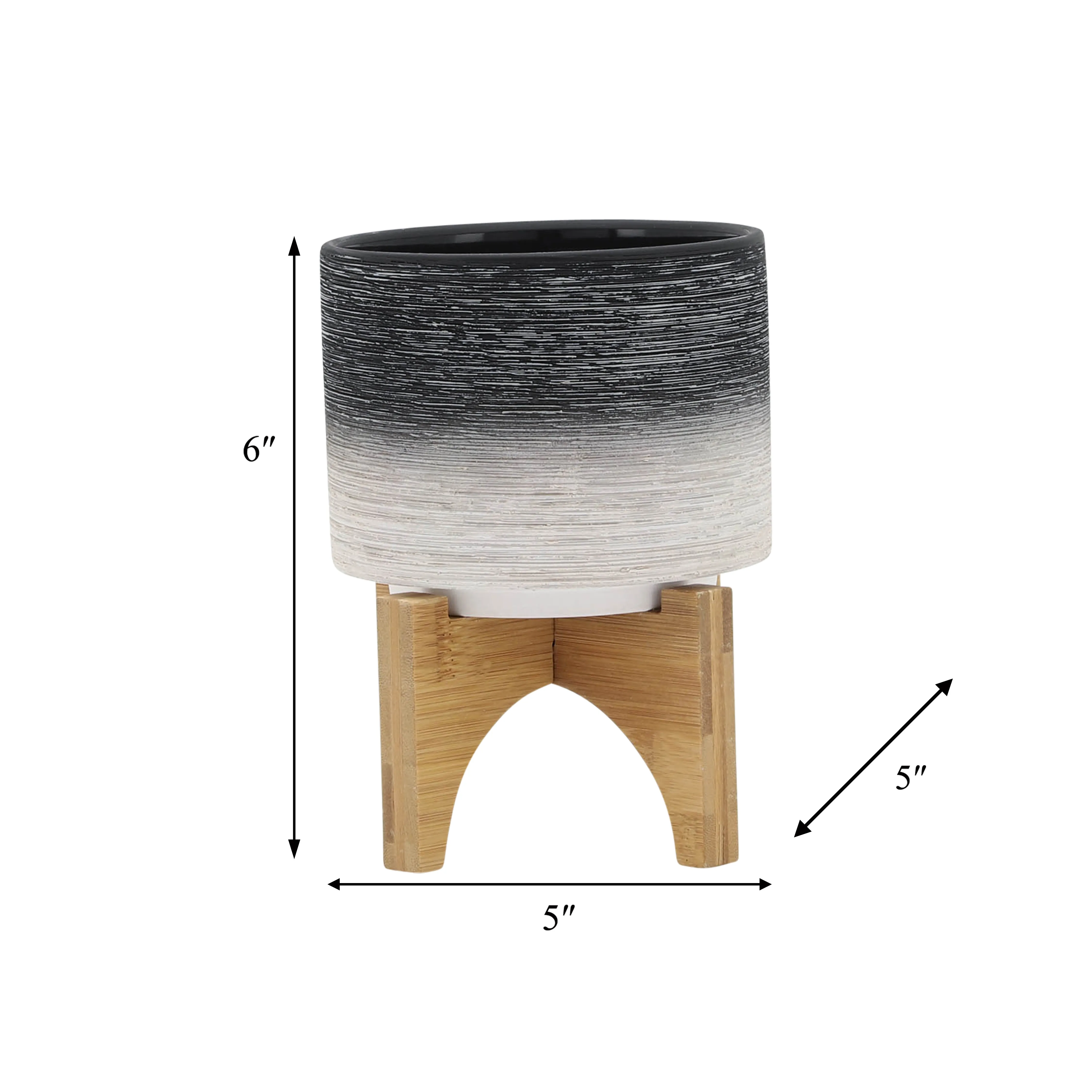 CERAMIC 5" PLANTER ON WOODEN STAND, GRAY