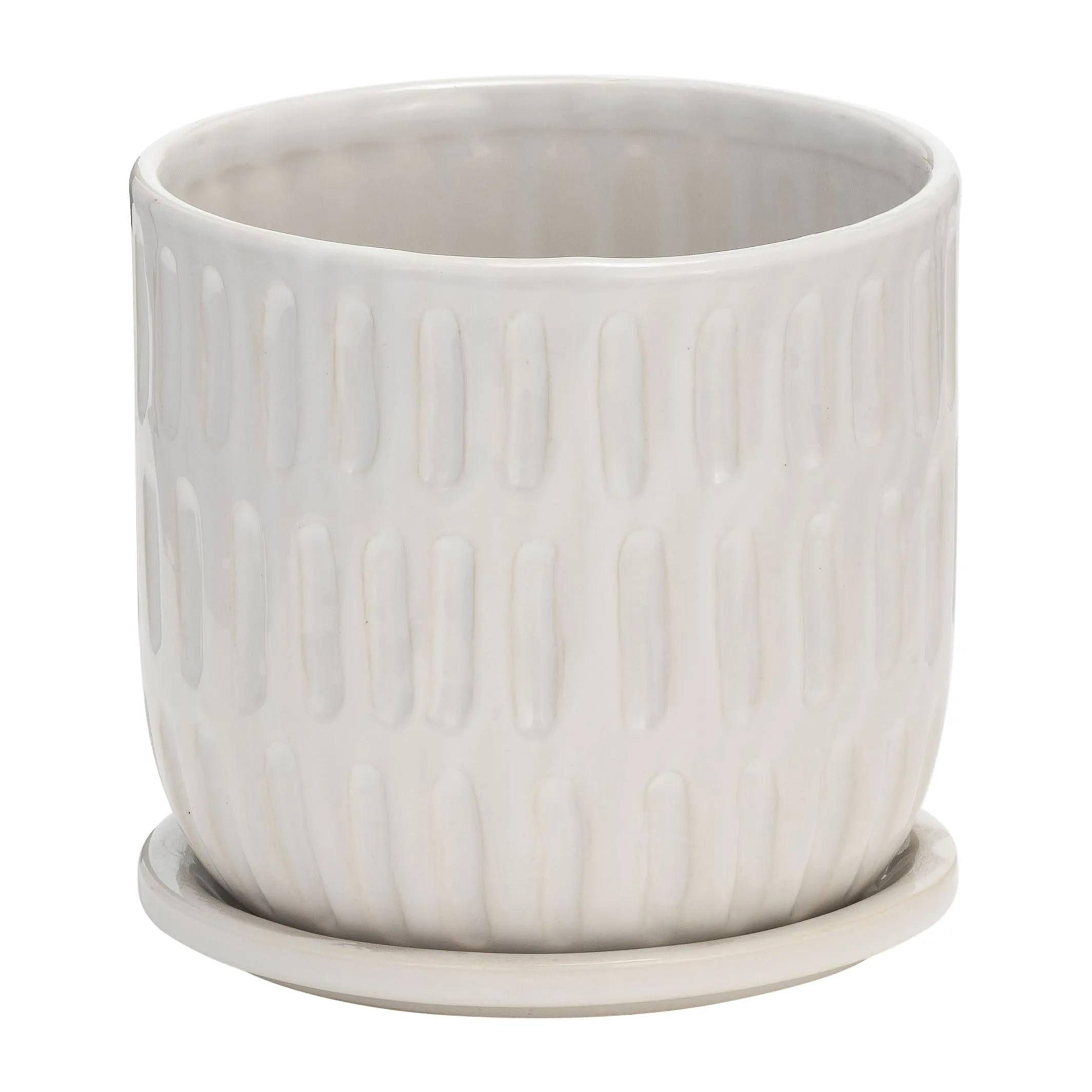 CERAMIC 6" TEXTURED PLANTER W/ SAUCER, BEIGE