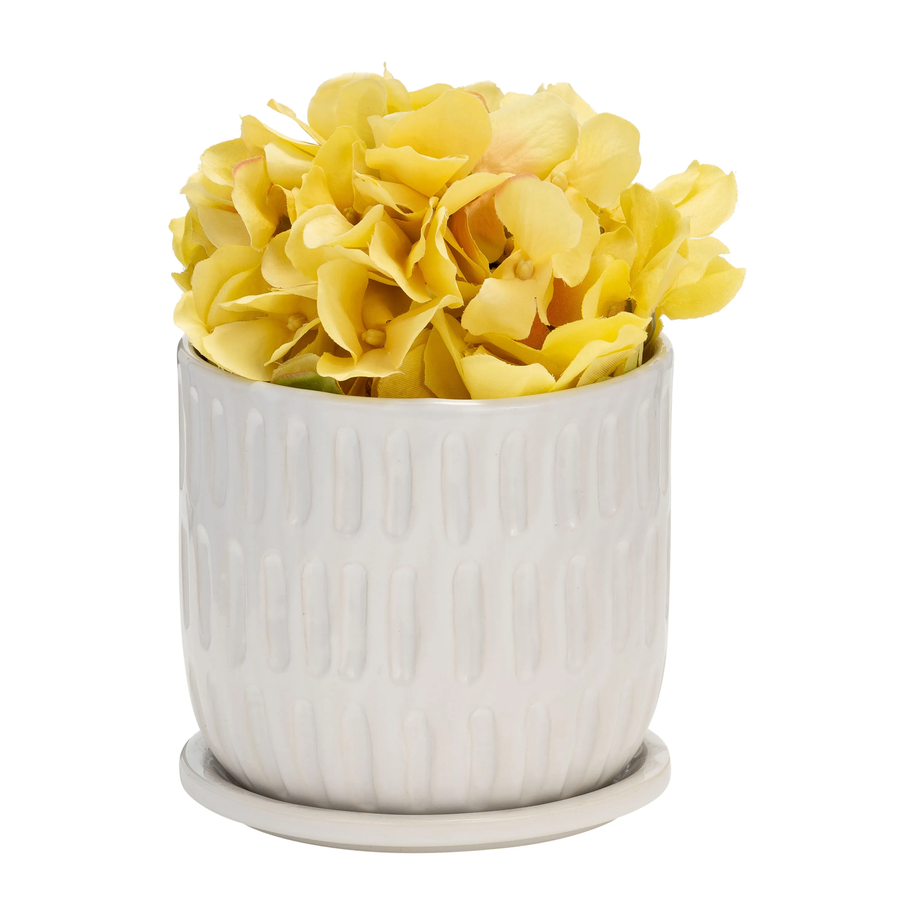 CERAMIC 6" TEXTURED PLANTER W/ SAUCER, BEIGE
