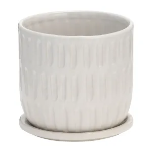 CERAMIC 6" TEXTURED PLANTER W/ SAUCER, BEIGE