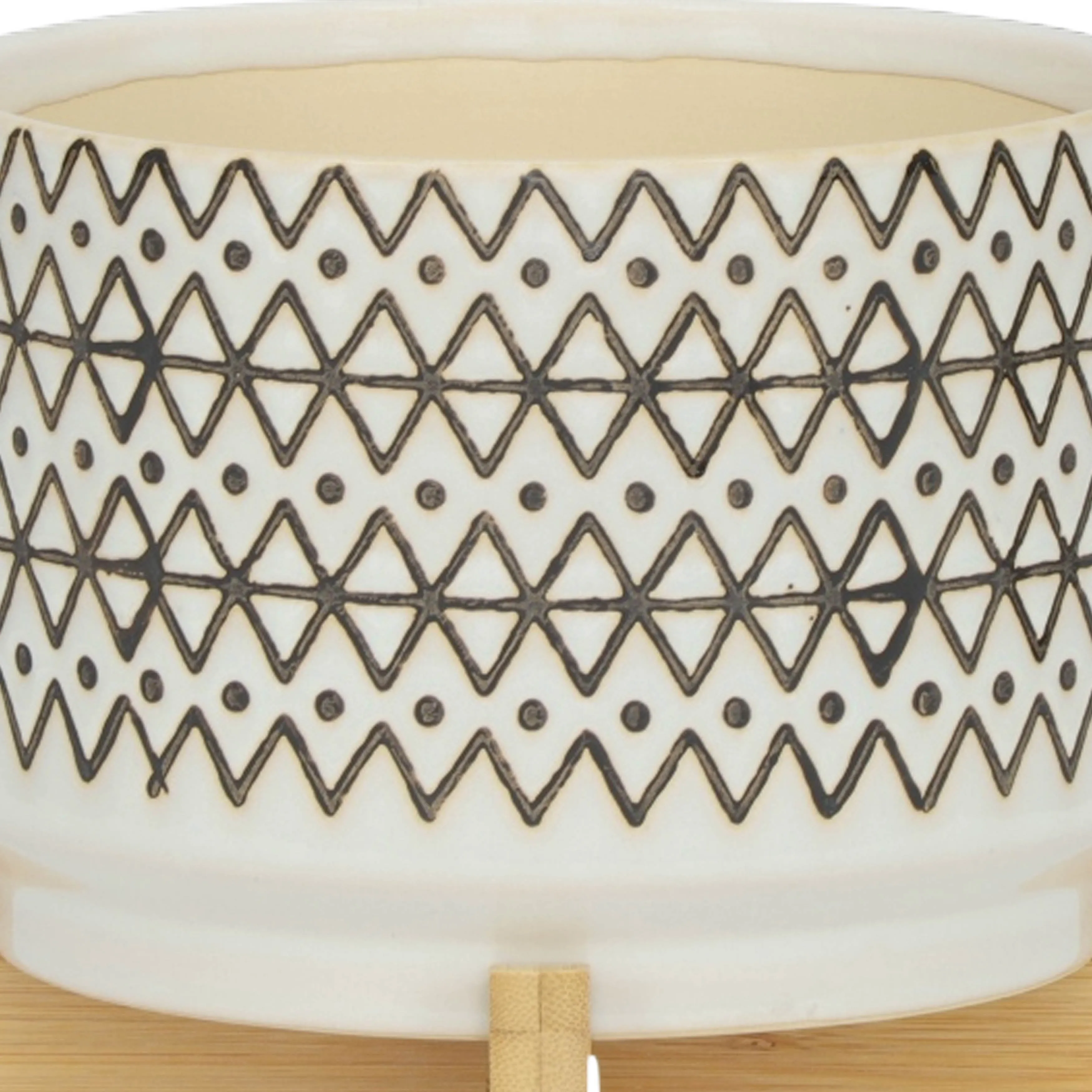 CERAMIC 7" ABSTRACT PLANTER ON STAND, IVORY