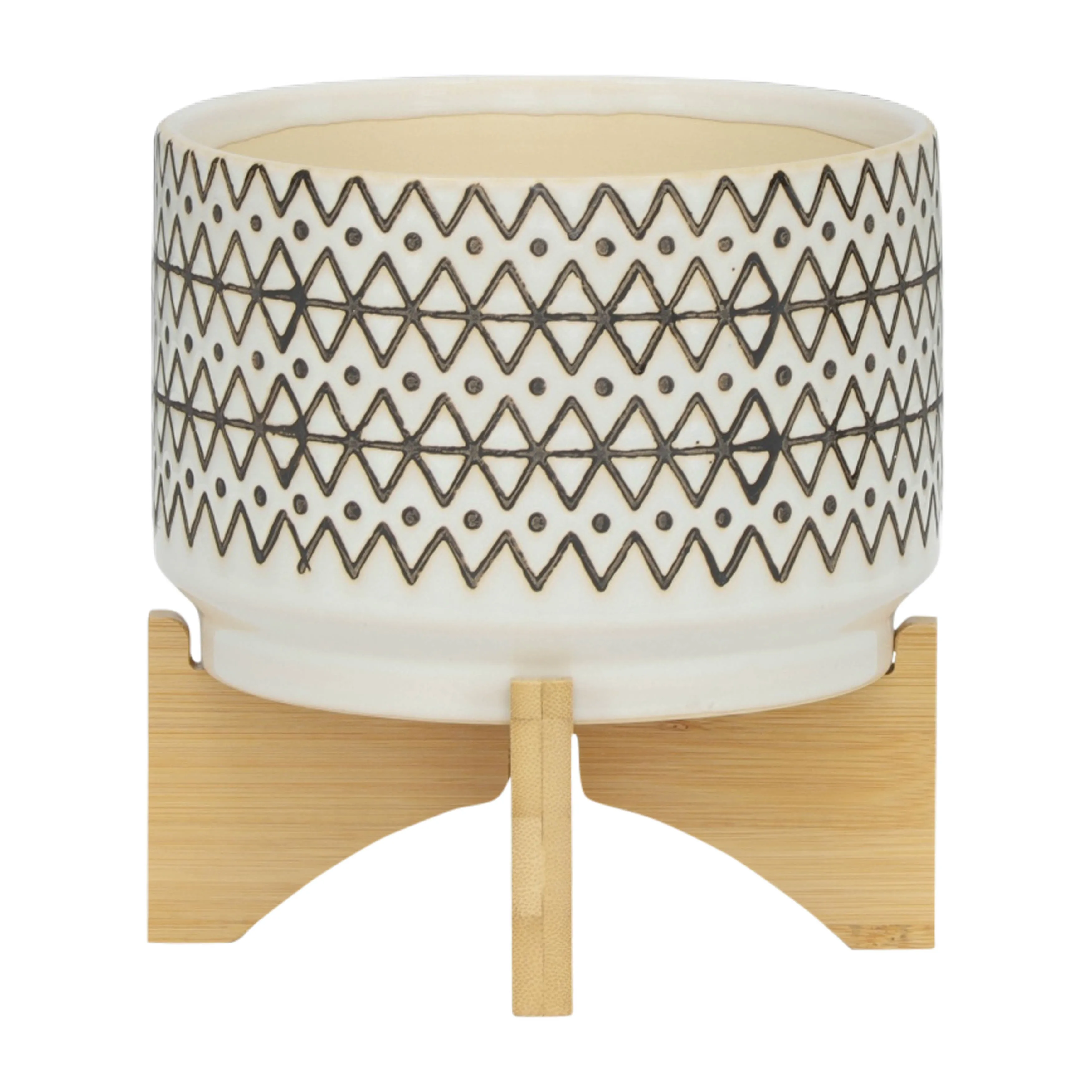 CERAMIC 7" ABSTRACT PLANTER ON STAND, IVORY