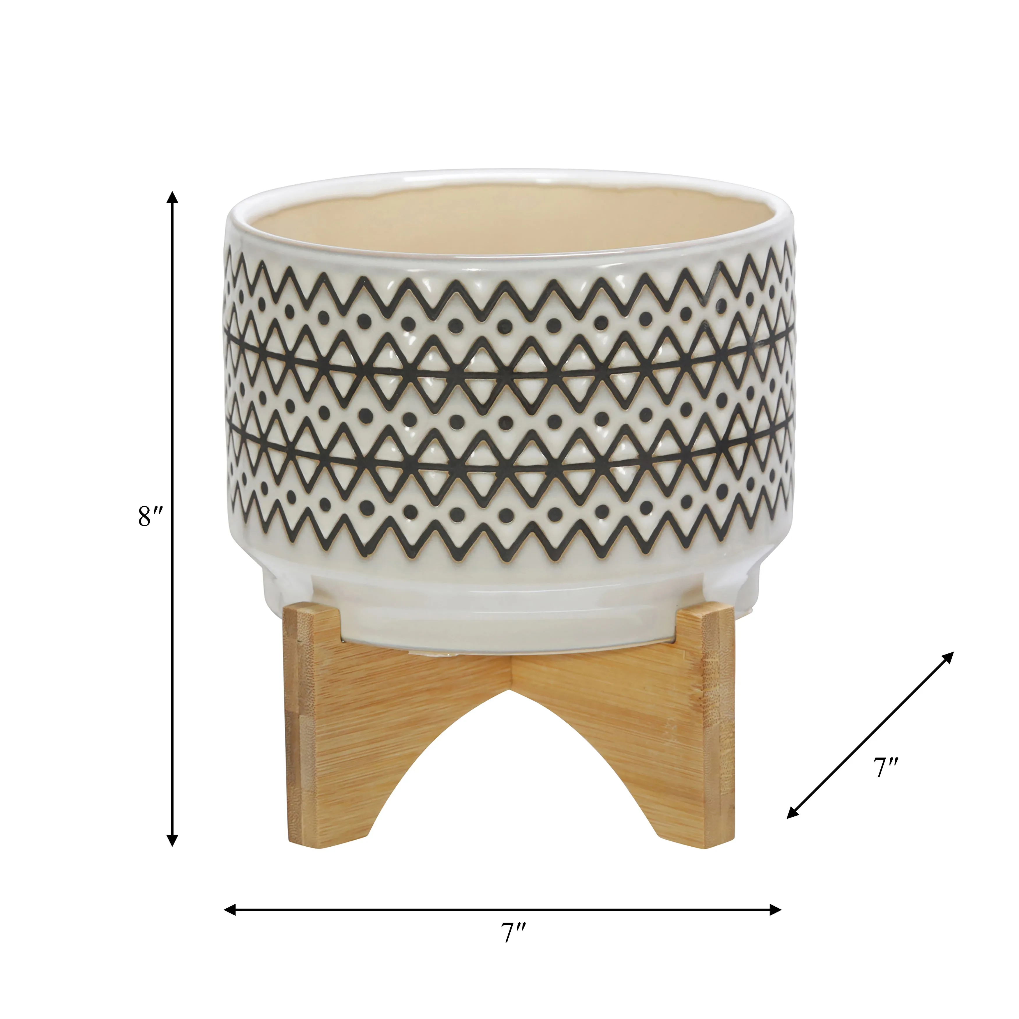 CERAMIC 7" ABSTRACT PLANTER ON STAND, IVORY
