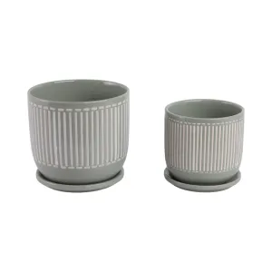 Cer?s/2  6/8" Planter W/ Saucer, Gray