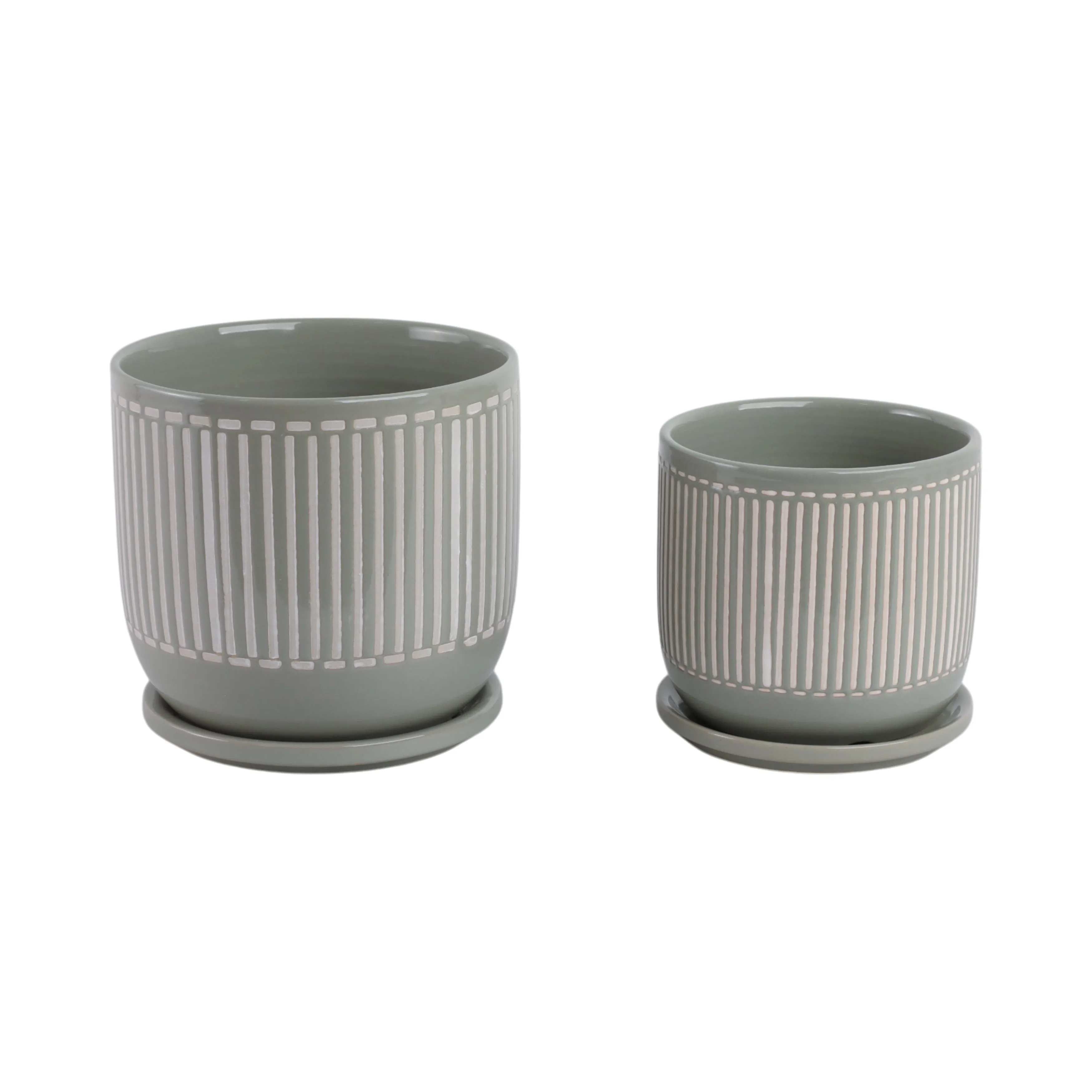 Cer?s/2  6/8" Planter W/ Saucer, Gray