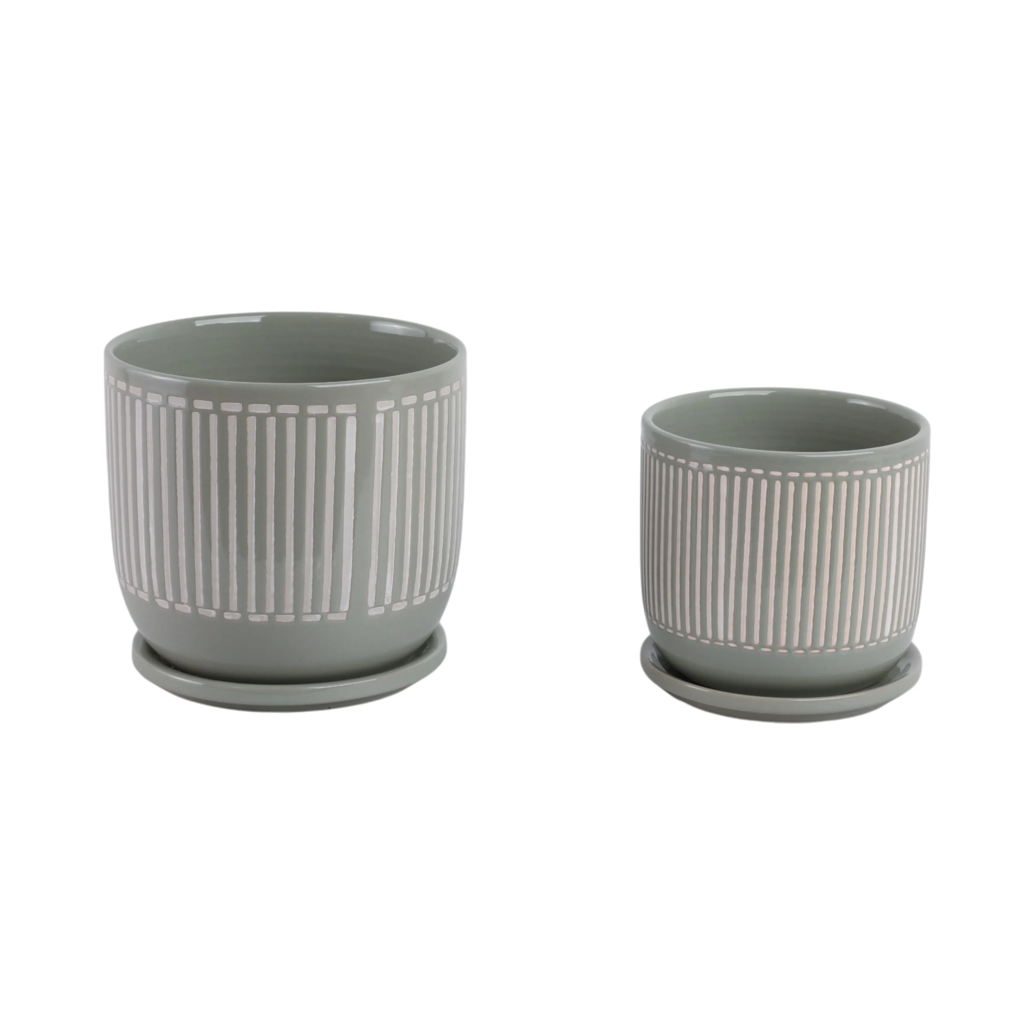 Cer?s/2  6/8" Planter W/ Saucer, Gray