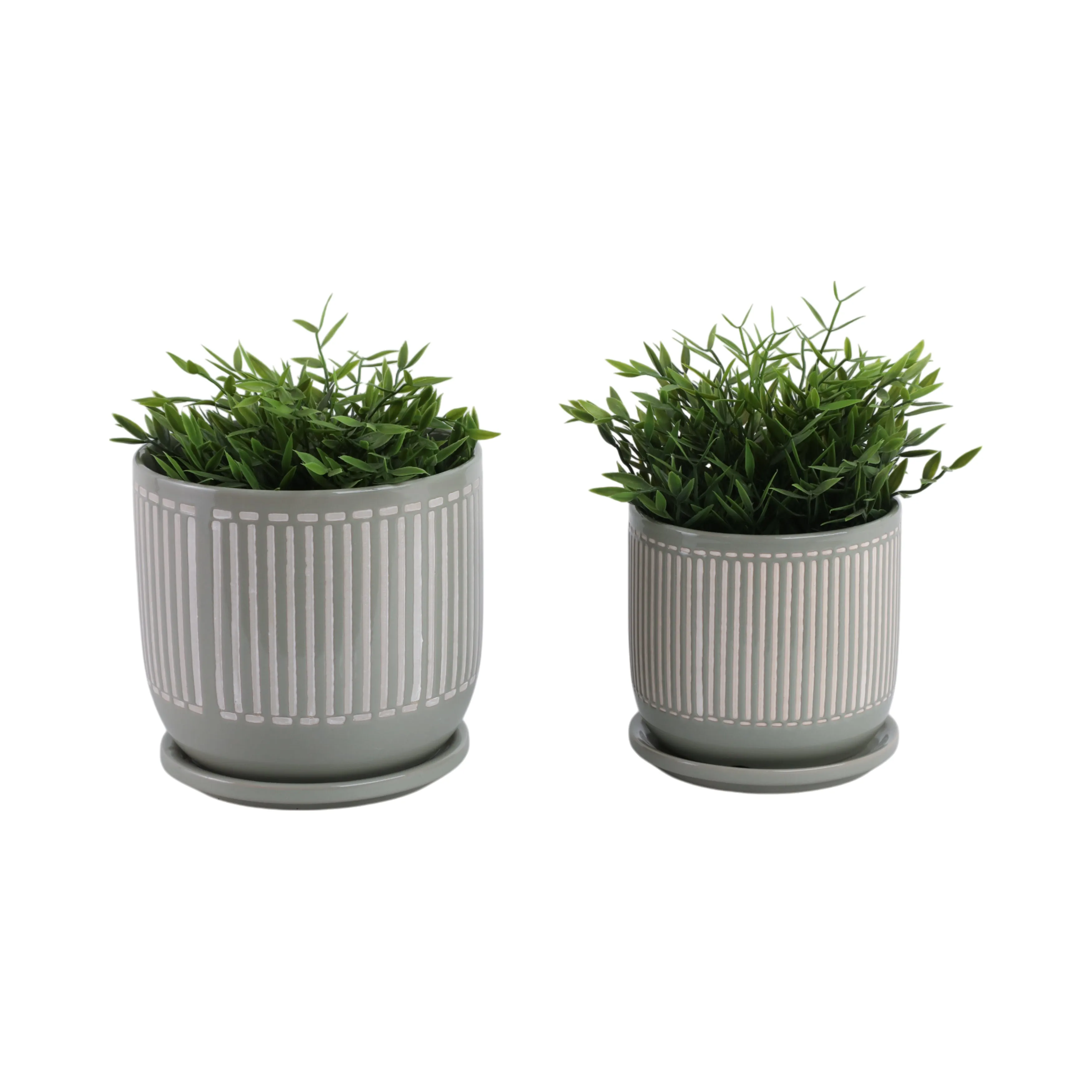 Cer?s/2  6/8" Planter W/ Saucer, Gray