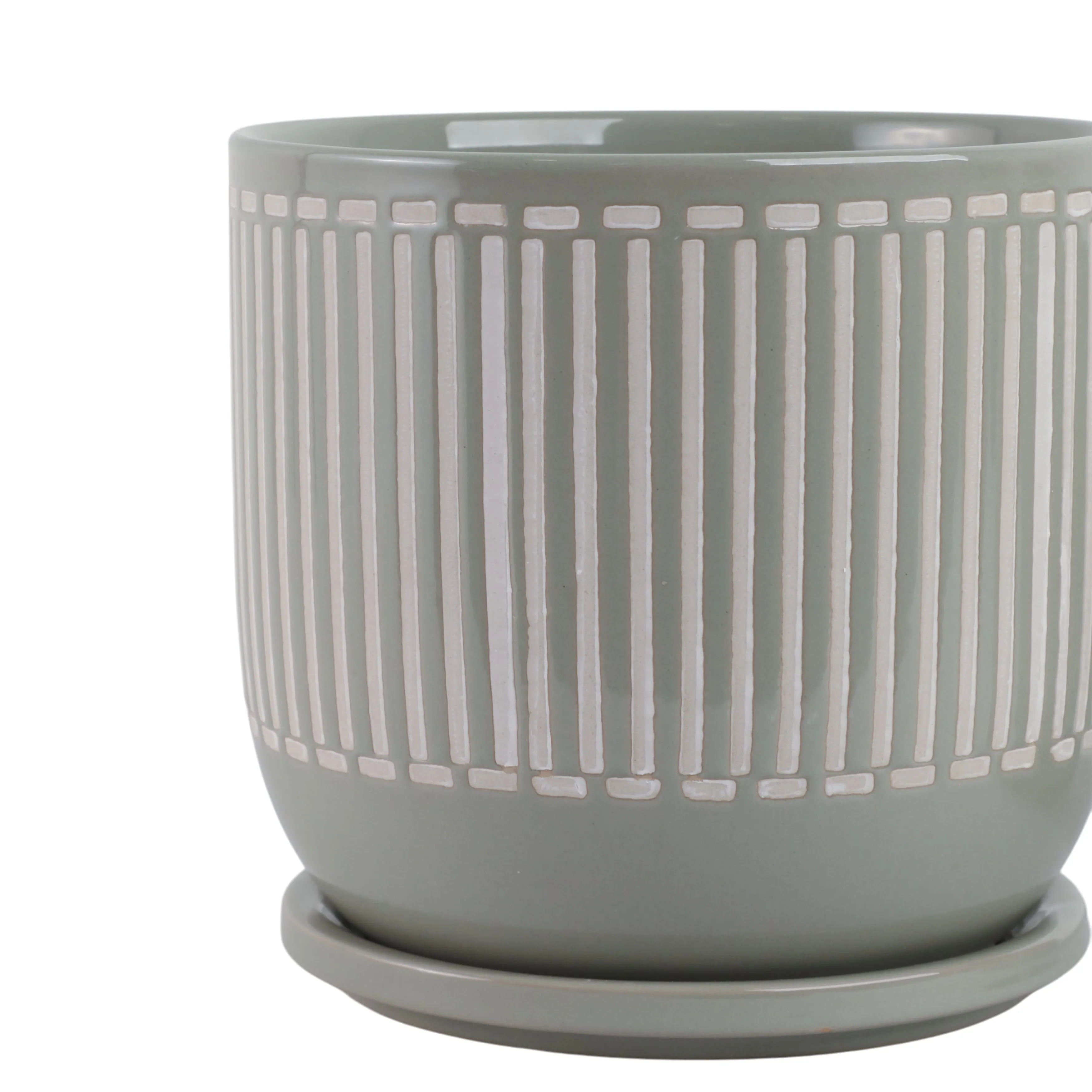 Cer?s/2  6/8" Planter W/ Saucer, Gray
