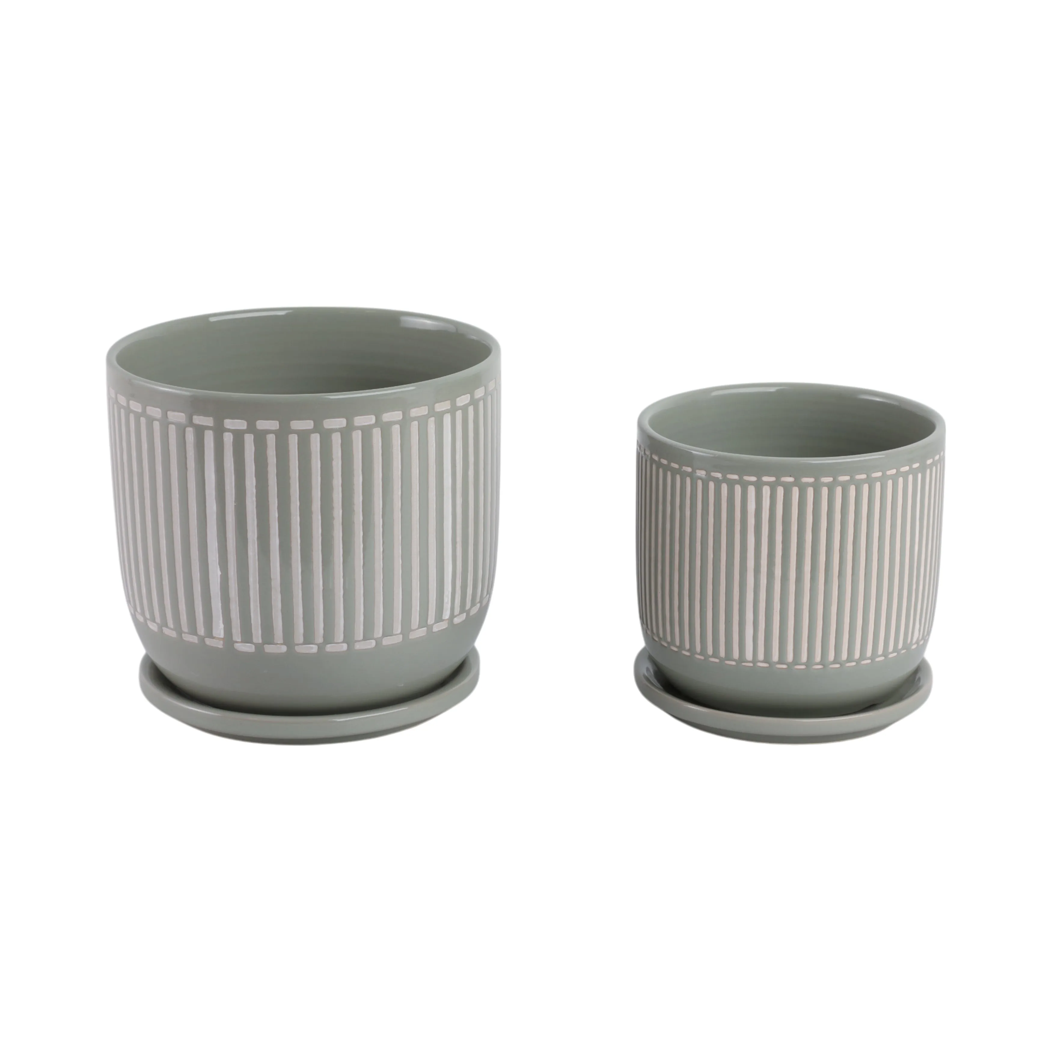 Cer?s/2  6/8" Planter W/ Saucer, Gray