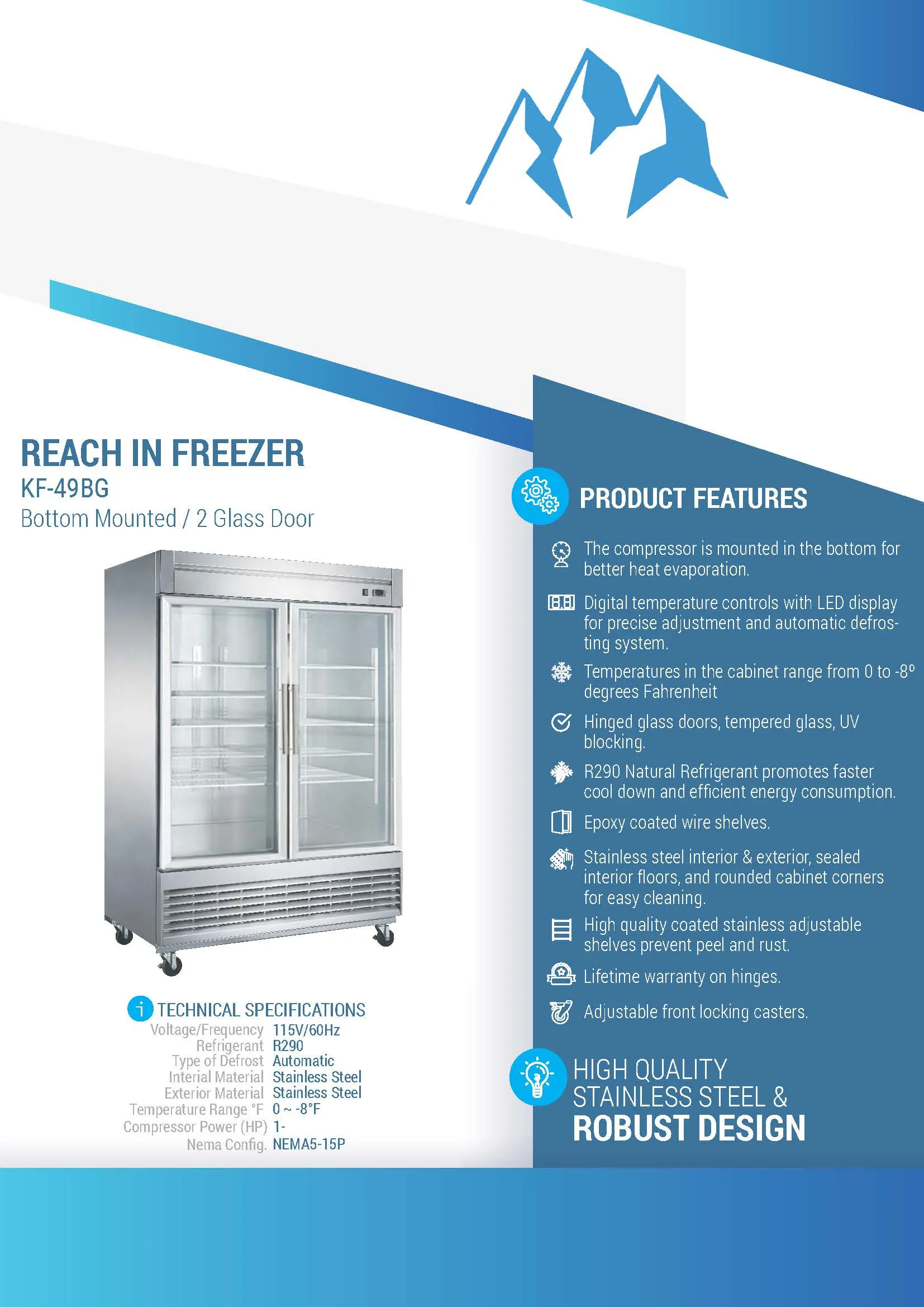 Chef AAA - KF-49BG 55" 2 Glass Door Reach-in Freezer 40.72cu.ft NSF