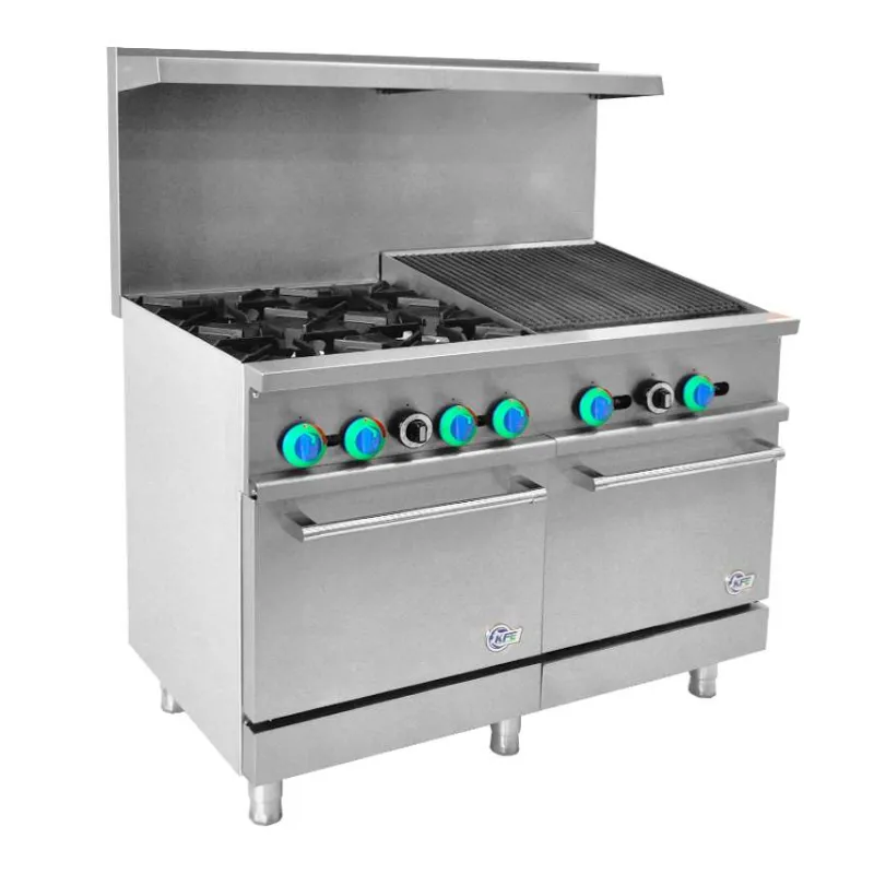 Chef AAA - R48-24CB, Commercial 48" 4 Burner with 24" Charbroiler Gas Oven Range