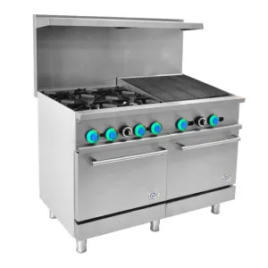 Chef AAA - R48-24CB, Commercial 48" 4 Burner with 24" Charbroiler Gas Oven Range