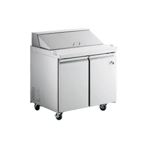 Chef AAA - SS-PT-36M-HC, Commercial 36" Sandwich Prep Table Refrigerator MEGA TOP 15 Pans 2 Door Stainless Steel 7.6 cu.ft.
