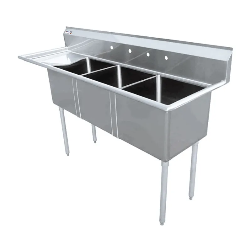Chef AAA - Three Tub Pot Sink 3.5 Inch Center Drain Left Drain Board | 43786