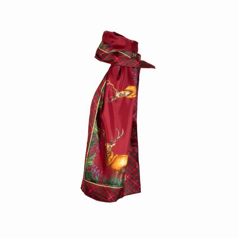 Clare Haggas Caledonia Classic Pure Silk Scarf - Holly Berry Red Shop Hot Deals Last Chance Offer