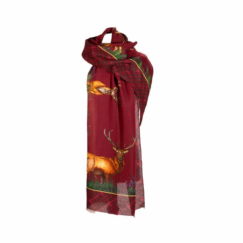 Clare Haggas Caledonia Wool Silk Wrap Scarf - Holly Berry Red Instant Savings Deal Trending Deals Today