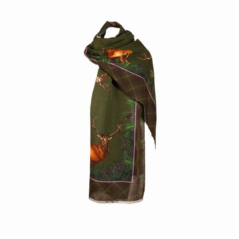 Gift Ideas Galore Mega Online Discount Clare Haggas Caledonia Wool Silk Wrap Scarf - Moss Green