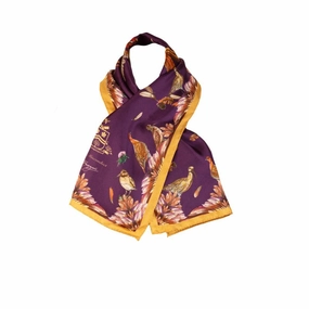 Exclusive Online Deal Clare Haggas Grouse Misconduct Narrow Silk Scarf - Aubergine & Gold