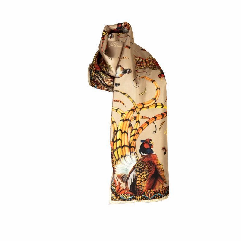 Clare Haggas Heads Or Tails Narrow Twill Silk Scarf - Toffee & Gold Grab Your Deal Today Trending Savings Now