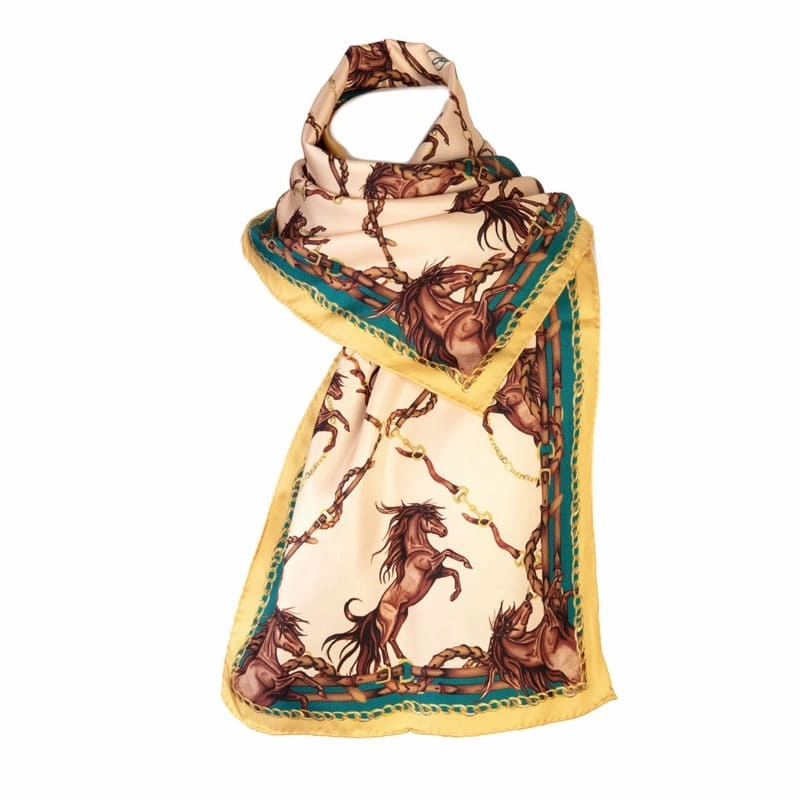 Clare Haggas Rearing To Go Narrow Silk Scarf - Oyster & Teal Hot Discount Deal