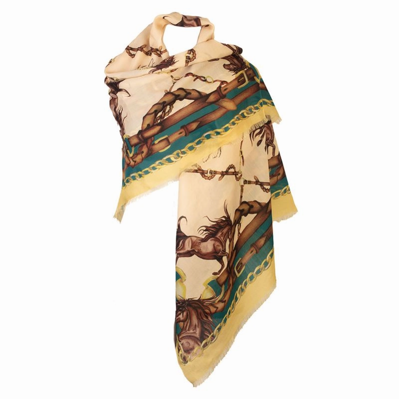 Clare Haggas Rearing To Go Wool/Silk Shawl - Oyster & Teal Save Today Only Best Price Online