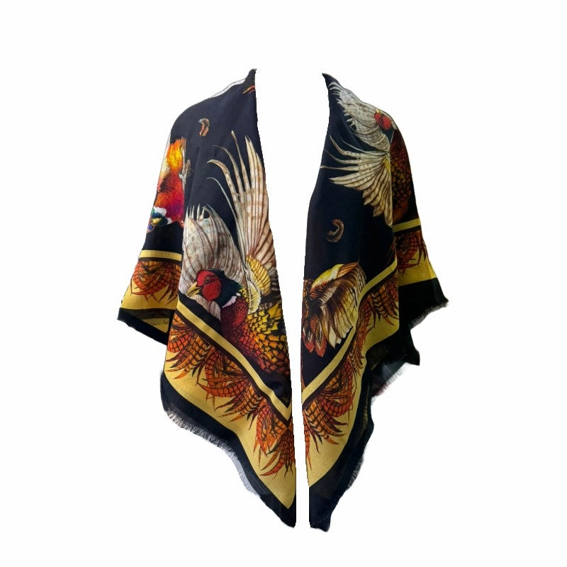 Big Sale Today Clare Haggas Turf War Wool Silk Shawl - Black & Gold