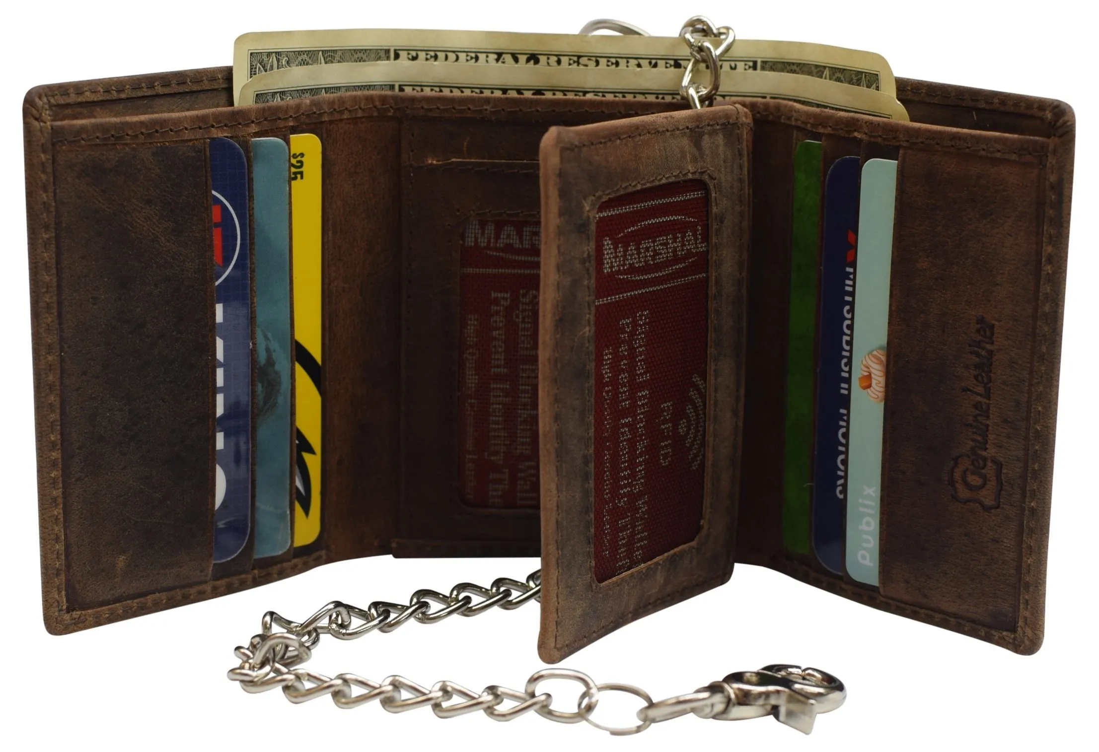 Limited Time Sale Unmissable Deal Today Rfid Blocking Mens Chain Biker Vintage Genuine Leather Classic Trifold Wallet