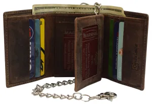 Limited Time Sale Unmissable Deal Today Rfid Blocking Mens Chain Biker Vintage Genuine Leather Classic Trifold Wallet