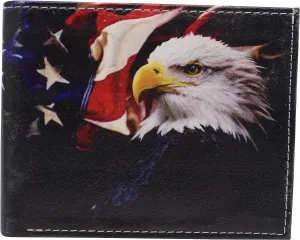 Grab the Deal Now Weekend Sale Special Rfid Blocking Printed American Eagle Flag Bifold Leather Wallet With Gift Box For Men