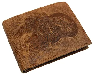 Grab Save Today Marshal Leather Rfid Blocking Biker Logo Classic Bifold Wallet For Men