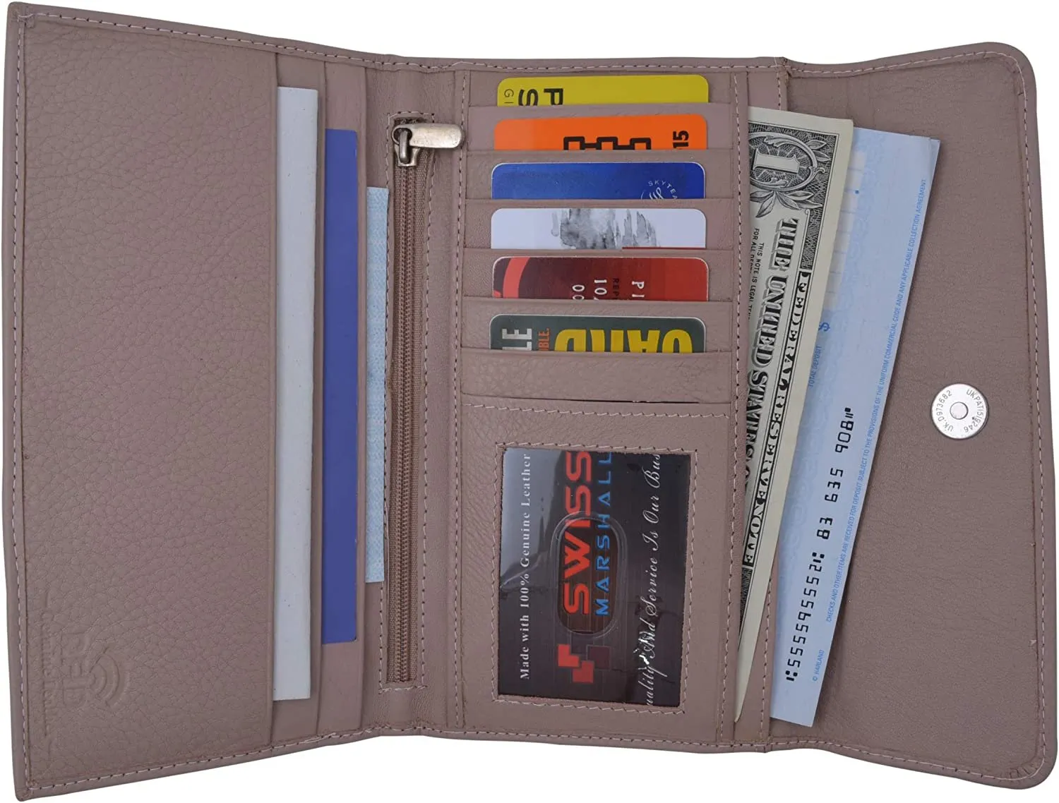 Swiss Marshal Ladies Rfid Blocking Genuine Leather Long Clutch Credit Card Id Wallet Instant Discount