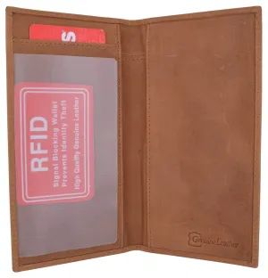 Rfid Blocking Vintage Style Hunter Leather Simple Checkbook Cover Tan Clearance Event Today Online Deal Frenzy