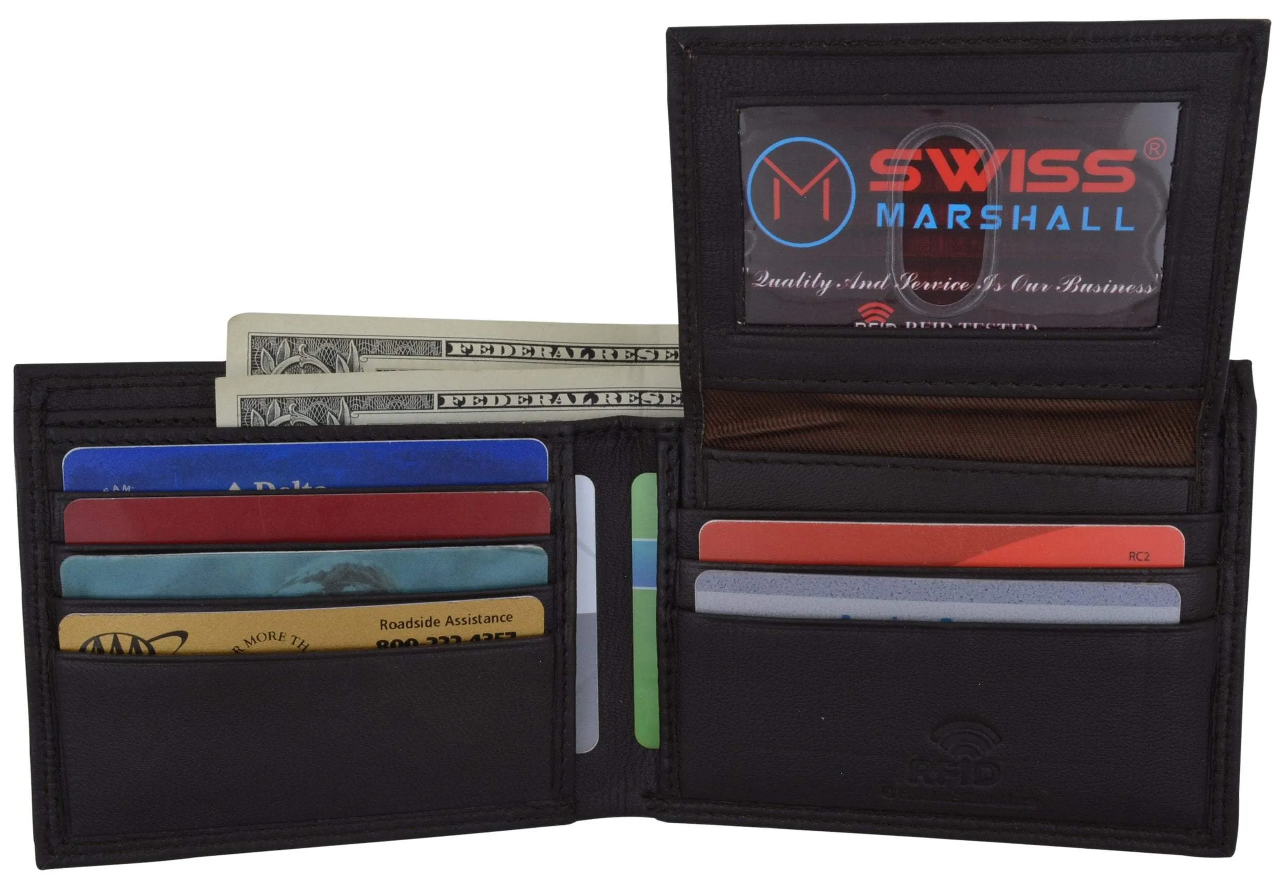 Limited Time Steal Today Only Steal New Swiss Marshall Premium Leather Bifold Men'S Rfid Blocking Removable Credit Card Id Holder Wallet