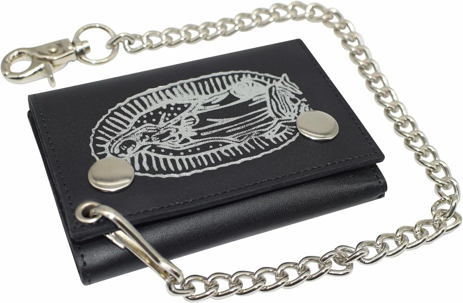 Online Exclusive Savings Guadalupe Virgin Men'S Trifold Biker Rfid Blocking Genuine Leather Steel Chain Wallet Snap Closure For Men (Guadalupe Virgin)