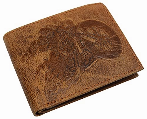 Grab Save Today Marshal Leather Rfid Blocking Biker Logo Classic Bifold Wallet For Men