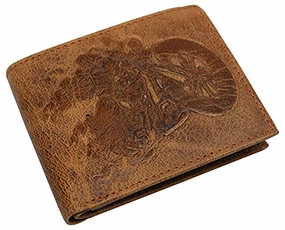 Grab Save Today Marshal Leather Rfid Blocking Biker Logo Classic Bifold Wallet For Men