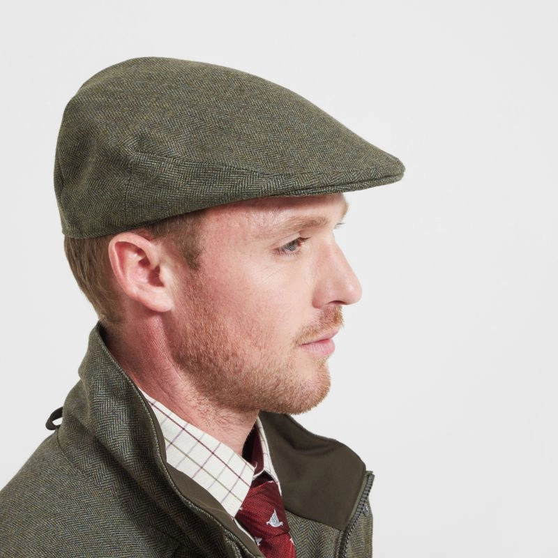 Today Only Discount Alert Todays Mega Savings Schoffel Ptarmigan Tweed Classic Mens Flat Cap - Loden Green Herringbone Tweed