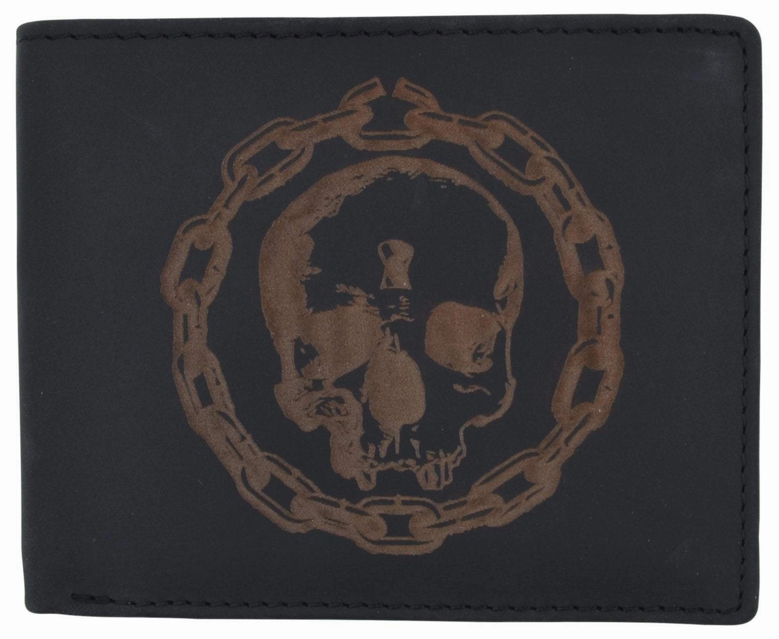 Grab Todays Deal Online Exclusive Offer Genuine Leather Rfid Chain Skull Printed Logo Credit Card Id Mens Bifold Wallet
