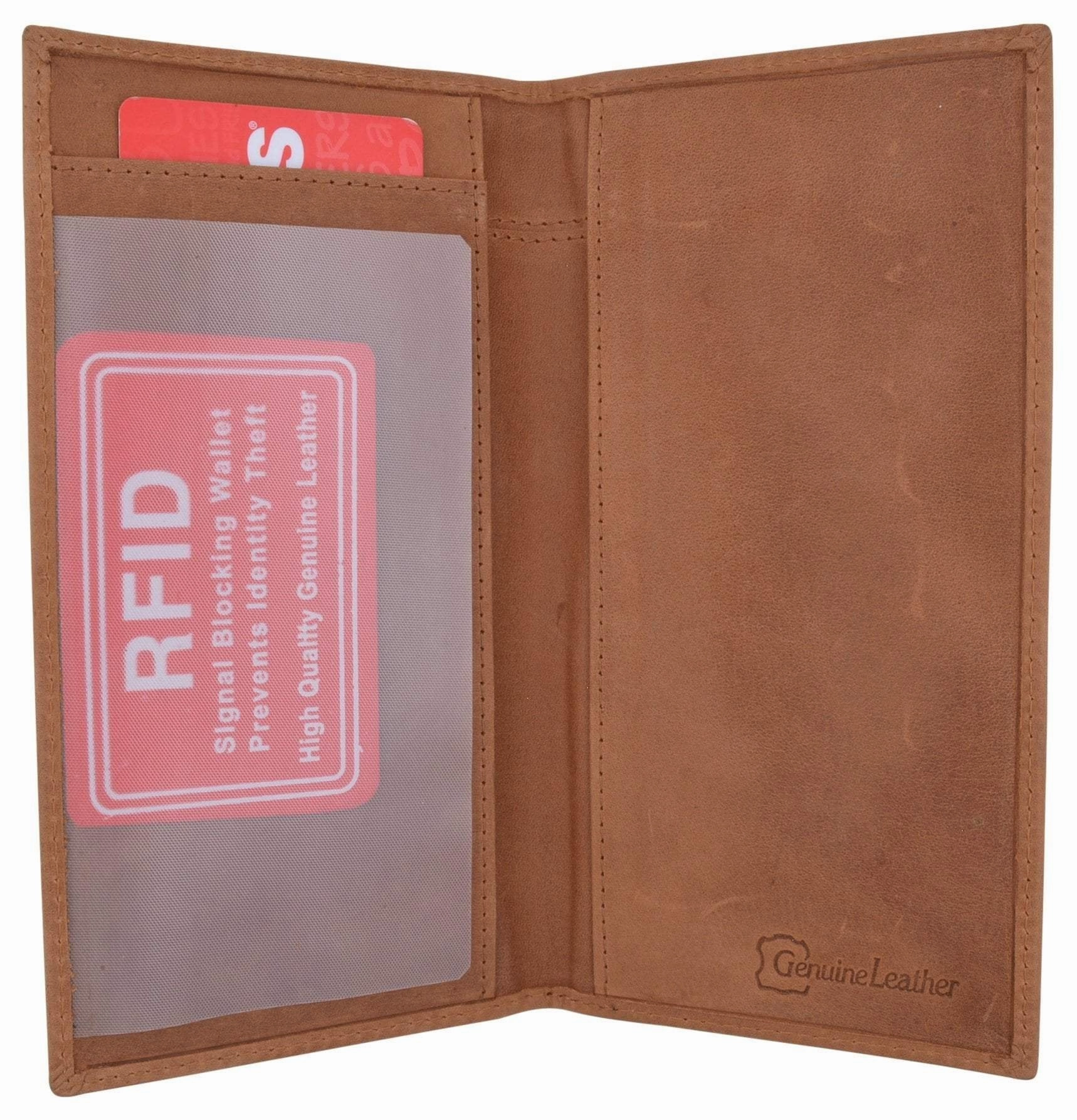 Rfid Blocking Vintage Style Hunter Leather Simple Checkbook Cover Tan Clearance Event Today Online Deal Frenzy