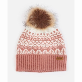 Barbour Alpine Ladies Fairisle Pom Beanie - Dusty Rose MustHave Deal