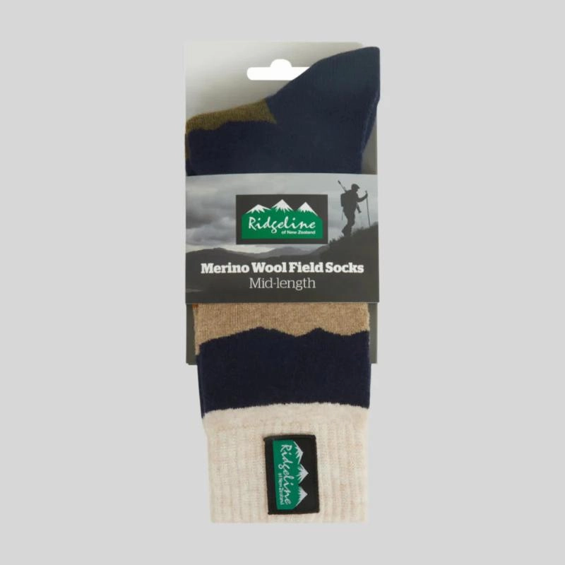 Ridgeline Merino Wool Mid Length Socks - Navy Stripes Hot Sale Alert Save Big Online
