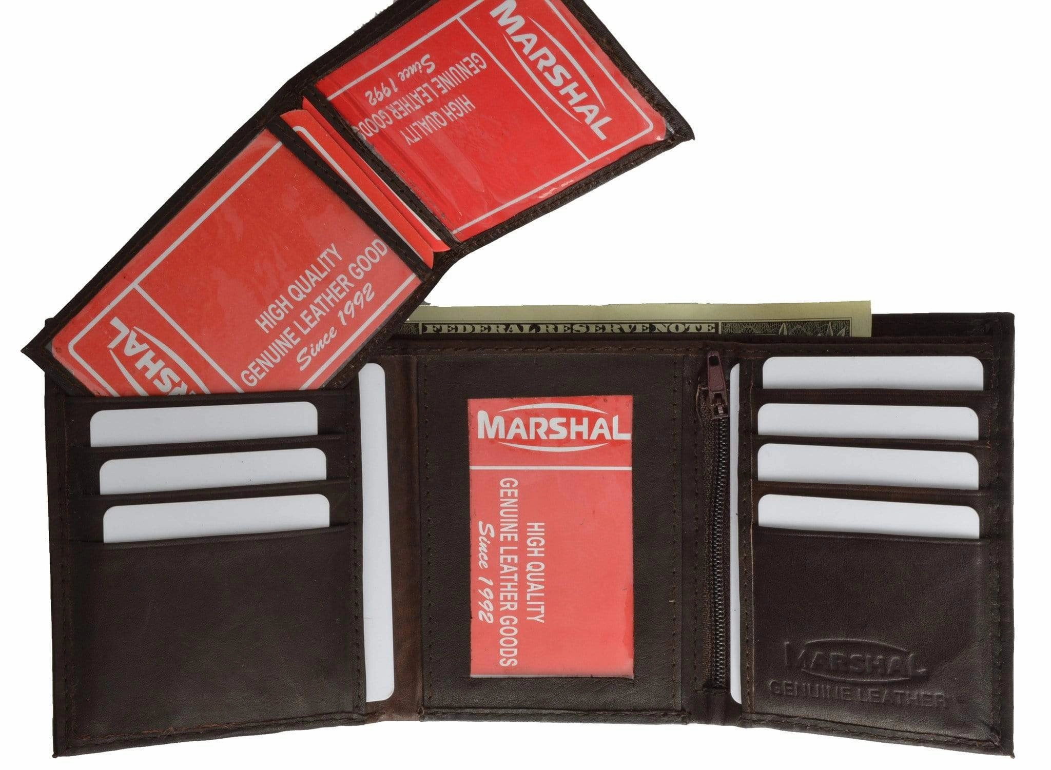 MustHave Clearance Price Drop Today Cowhide Leather Extra Capacity Trifold Wallet With Detachable Id Flap 1455 Cf